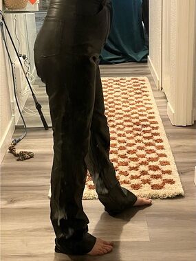House of CB Black Faux Leather High-Rise Straight Trousers